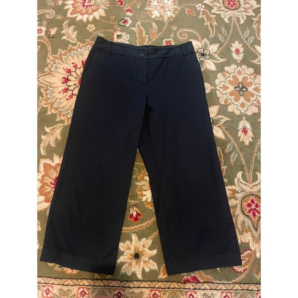 Liz‎ Claiborne Audra Black Wide Leg Crop Pants Womens Size 10 Cotton Casual Work